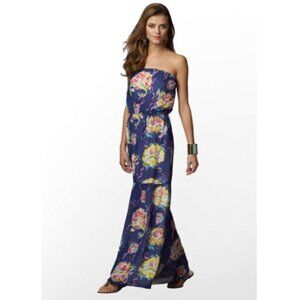 Lilly Pulitzer Strapless Silk Bianca Tiered Maxi Dress Mermaid Sequin Size XS